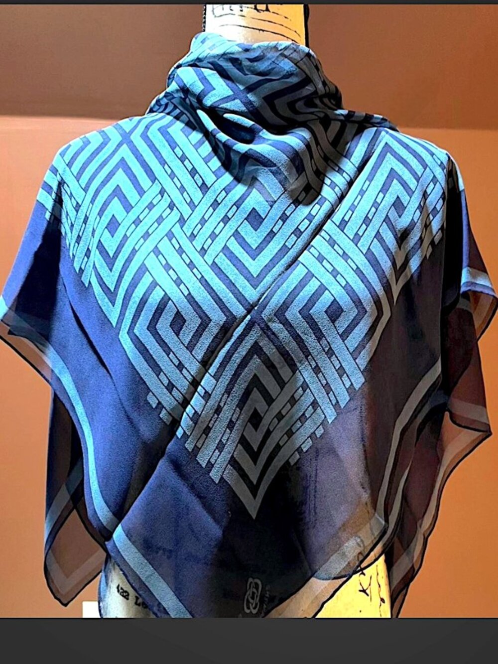 Rare Vintage Sasakura Gensho Signed Indigo Silk Chiffon Square Scarf – 40 Inches